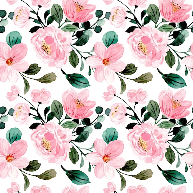 Vector beautiful pink floral watercolor seamless pattern