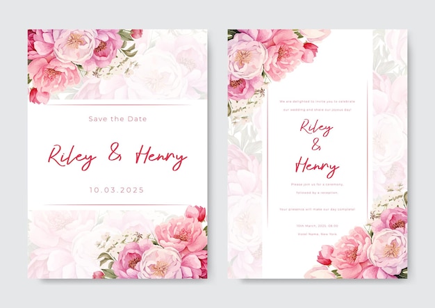 Красивый розовый цветочный шаблон свадебного приглашения