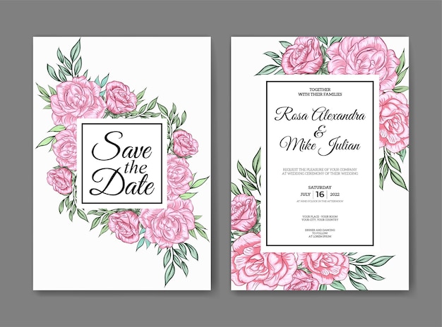 Beautiful pink flower wedding invitation template