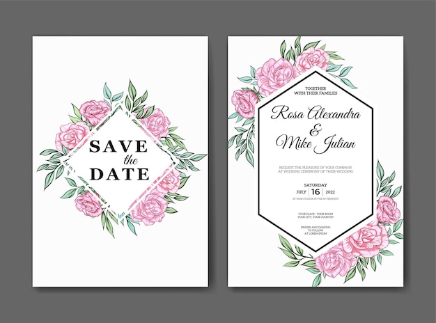 beautiful pink flower wedding invitation template