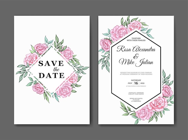 Beautiful pink flower wedding invitation template