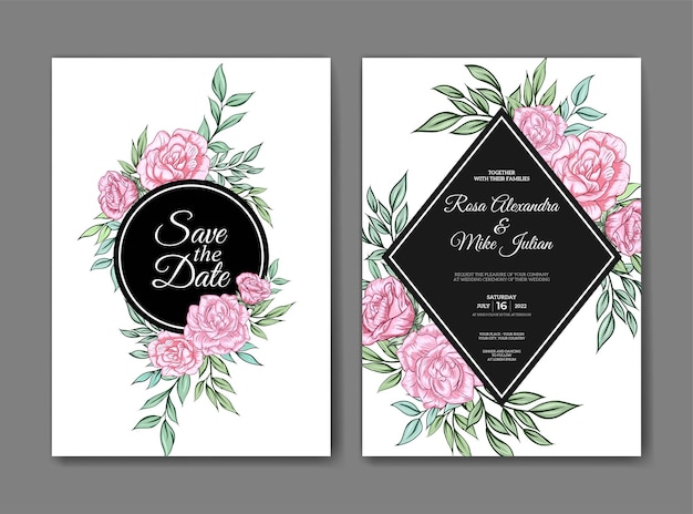 Beautiful pink flower wedding invitation template