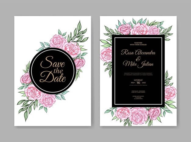 beautiful pink flower wedding invitation template