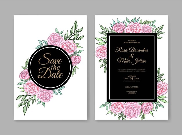 Beautiful pink flower wedding invitation template