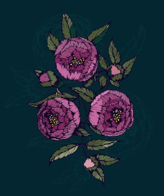 Вектор Красивые розовые цветы на синем