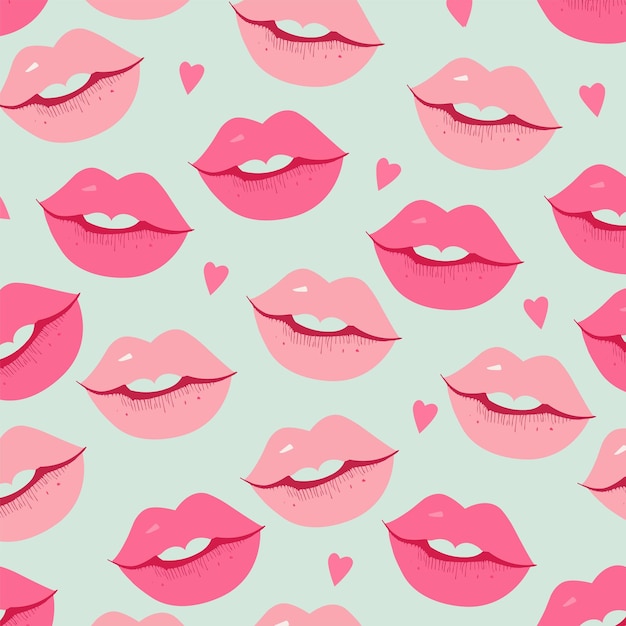 Вектор Красивые розовые губы узор фона с сердцем любовь или концепция день святого валентина