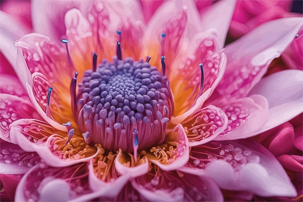ベクトル 水滴が付いている庭の美しいピンクの蓮の花をクローズアップ美しいピンクの蓮の花