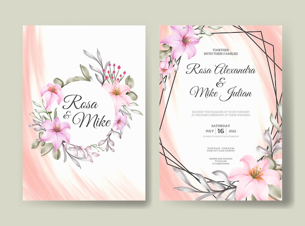 Vector beautiful pink rose flower wedding invitation template