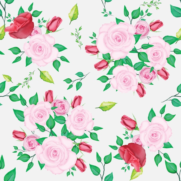 Beautiful pink rose pattern with watercolor