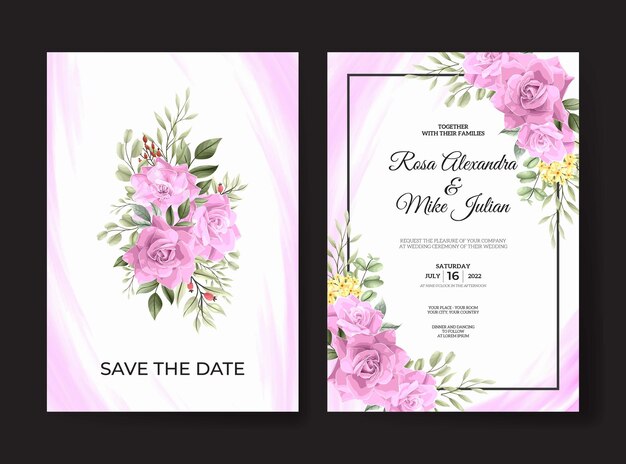 Beautiful pink rose wedding invitation card template