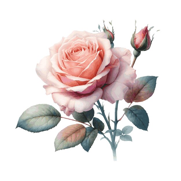 ベクトル 美しいピンクの水彩のバラの花
