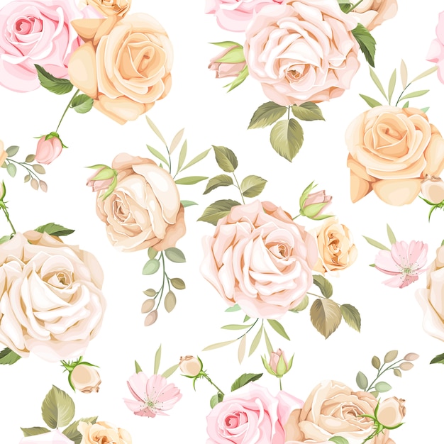 beautiful pink and white roses seamless pattern 