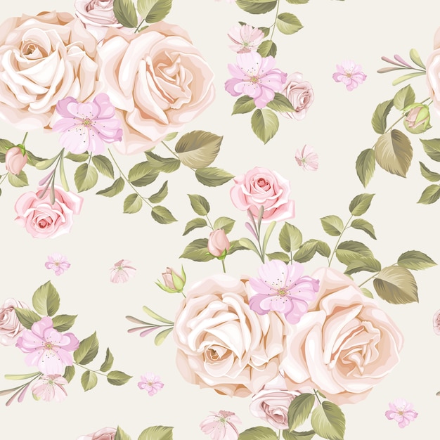 beautiful pink and white roses seamless pattern 