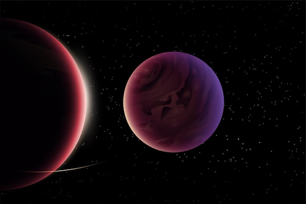 beautiful planets at sunset in deep space