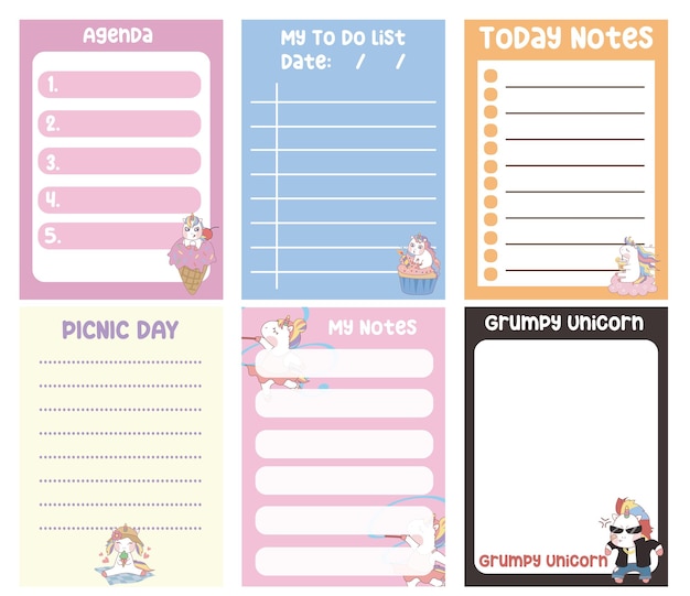 Beautiful planner template with unicorn theme Vector file