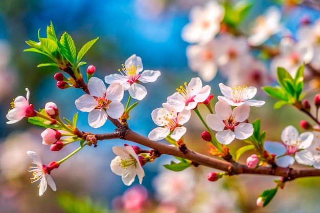 美しい梅の花の桜の木と葉