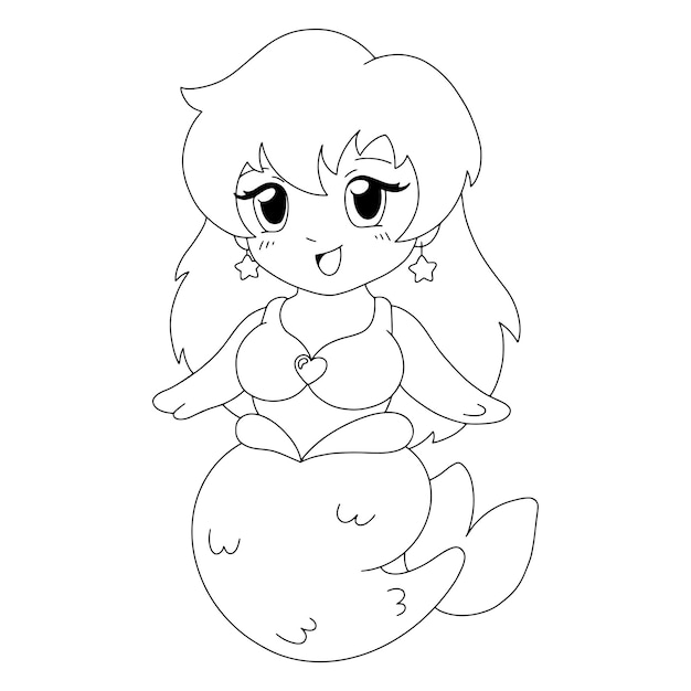 Beautiful plump little mermaid Coloring book page for kids Cartoon style character