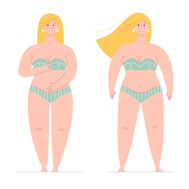 Vector a beautiful plump woman in a swimsuit stands in full growth