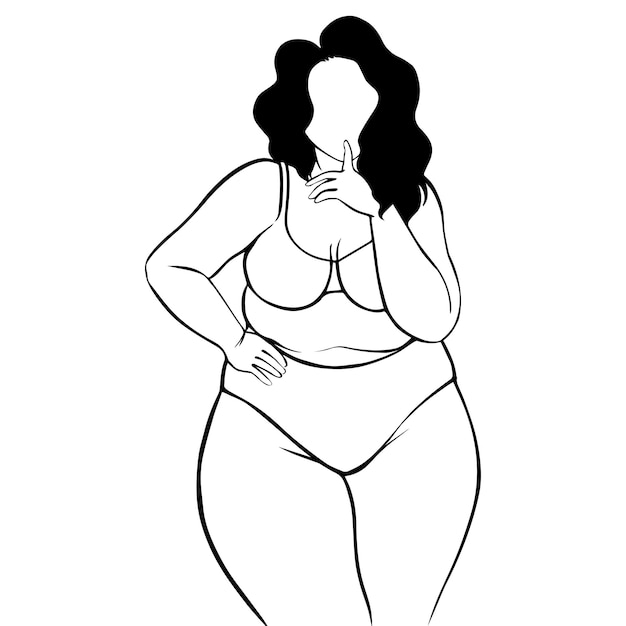 Vector beautiful plus size girl handdrawn graphics body positive ideal for logos posters packaging