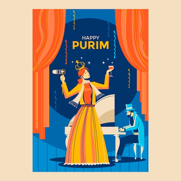 Vettore bel disegno di poster per la festa di purim significa festa ebraica