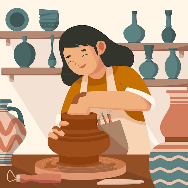 beautiful pottery illustration