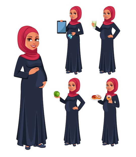 히잡에 아름 다운 임신 무슬림 여성
