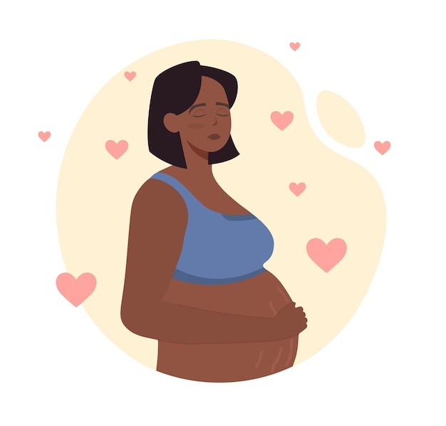 Beautiful pregnant woman concept female character carrying child under her heart expectant mother