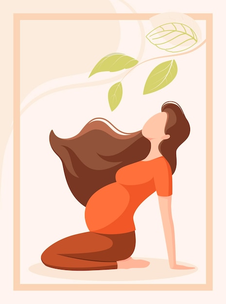 A beautiful pregnant woman does yoga. A healthy lifestyle. Cartoon design