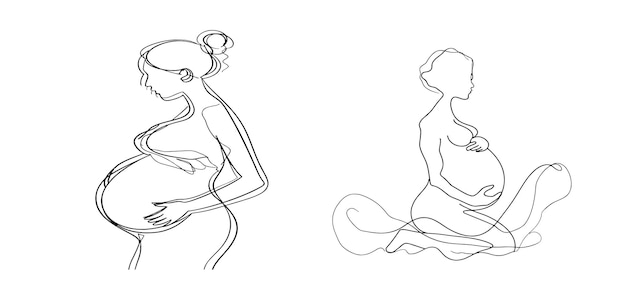 Beautiful pregnant Woman in one continuous line drawing