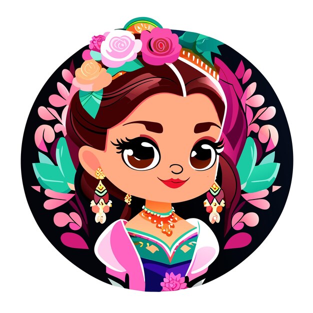 Vector beautiful princess cartoon character sticker