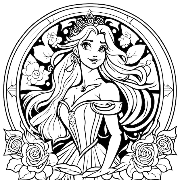 beautiful princess coloring pages vector art white background coloring book line art high resolution