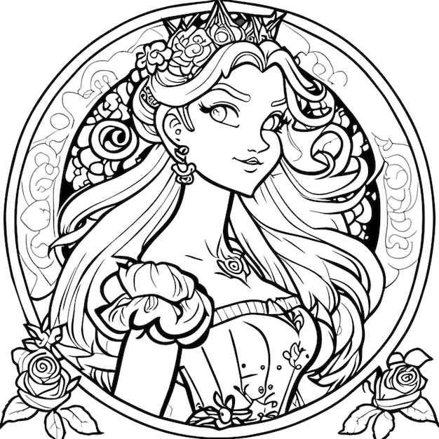 beautiful princess coloring pages vector art white background coloring book line art