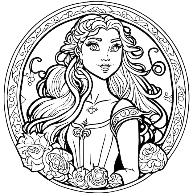 beautiful princess coloring pages vector art white background coloring book line art