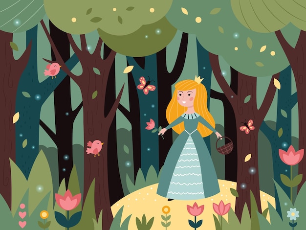 Premium Vector  Illustration of a cute cartoon magical forest