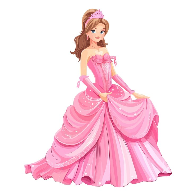beautiful princess in pink dress on white background