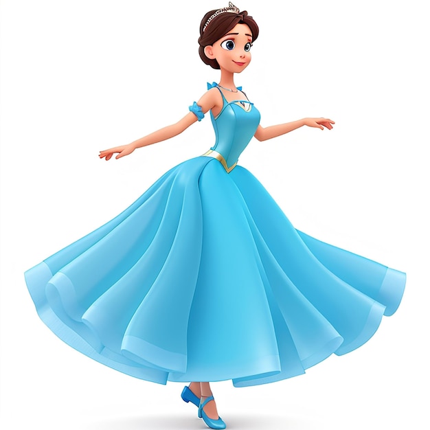 Beautiful princess wearing a blue dress dancing ballet