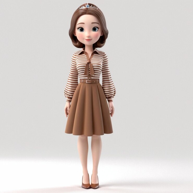 Vector beautiful princess wearing brown striped blouse brown dress