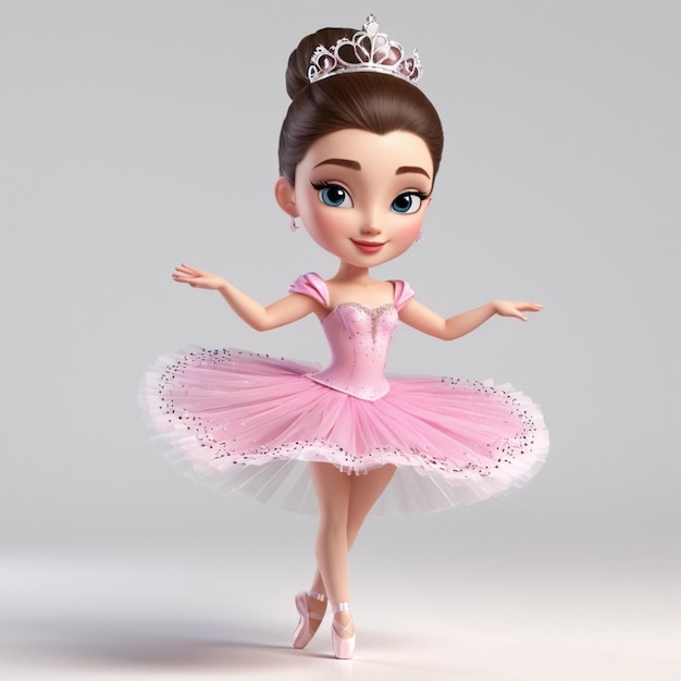 Vector beautiful princess wearing tutu dress and dancer ballet 3d vector white background