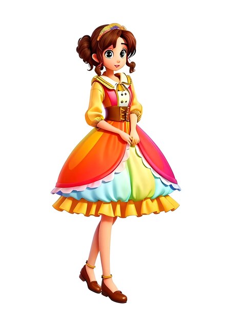 Beautiful princess with brown hair and orange dress 3D Vector