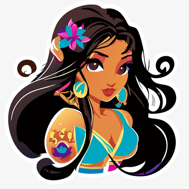 Beautiful princess woman hand drawn cartoon sticker icon concept isolated illustration