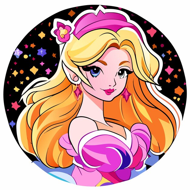 Beautiful princess woman hand drawn cartoon sticker icon concept isolated illustration