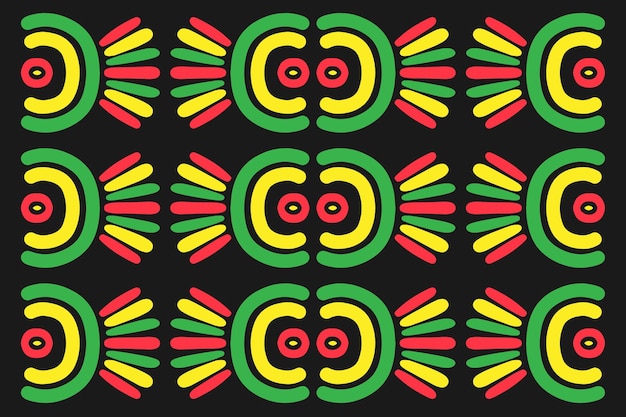 Beautiful print pattern of red green and yellow colors on a black background decoration