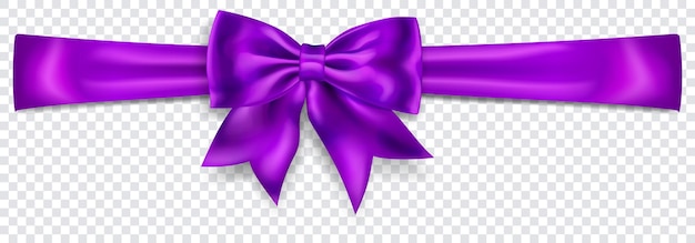 Vector beautiful purple bow with horizontal ribbon with shadow on transparent background. transparency only in vector format