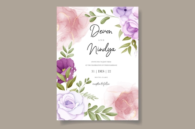 beautiful purple floral arrangement invitation card template