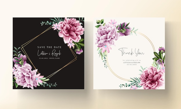 Beautiful purple flower watercolor invitation card template