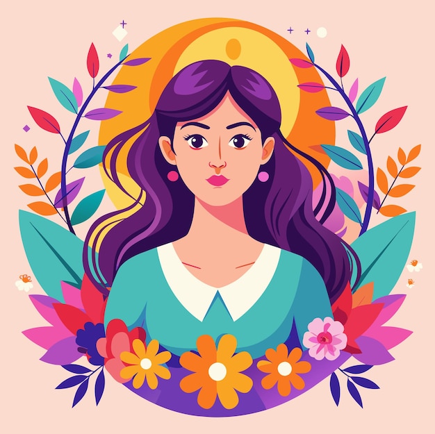Vector a beautiful purple haired woman portrait for international womens day