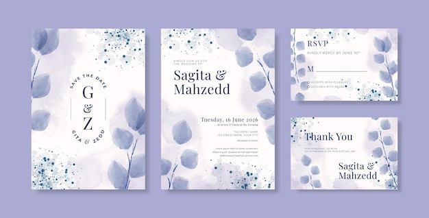 Beautiful purple watercolor wedding invitation template