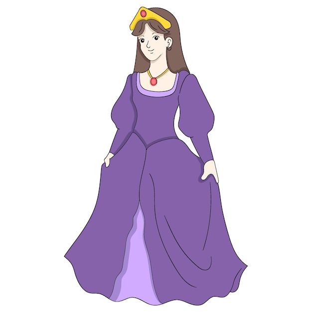 Vettore bella regina donna che indossa una corona d'oro e un bellissimo vestito viola