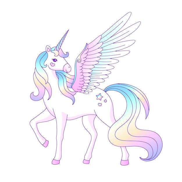 Vector beautiful rainbow unicorn pegasus illustration eps