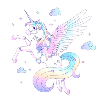 Bella illustrazione di pegaso unicorno arcobaleno